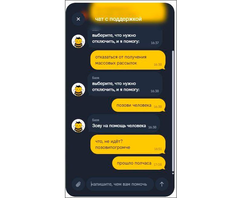 В чате с поддержкой по очкам победил робот.