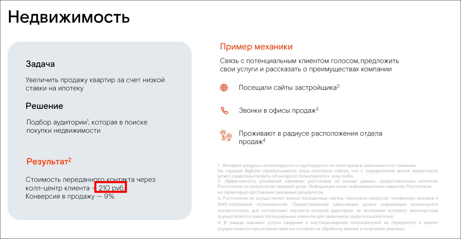 Сколько стоит звонок потенциальному покупателю квартиры. Из презентации «Ростелекома».